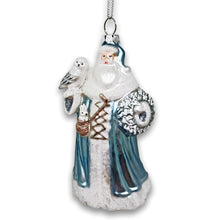 Carregar imagem no visualizador da galeria, Arctic Whispers Santa Glass Christmas Ornament, Snowy Winter Theme with Light Blue Robe
