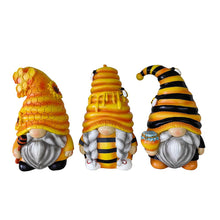 Load image into Gallery viewer, Buzzy Trio Set of Three Bumble Bee Gnome Figurines, 6&quot; Tiered Tray Home or Garden Decoration

