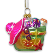 Cargar imagen en el visor de la galería, Coastal Beach Bag Glass Christmas Ornament, Ocean Seaside Nautical Home Tree Decoration
