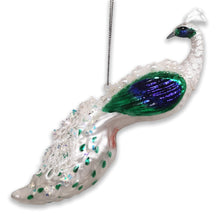 Load image into Gallery viewer, Elegant Winter Peacock Glass Christmas Ornament
