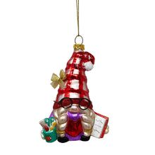 Cargar imagen en el visor de la galería, Festive Teacher Gnome Glass Christmas Ornament, Holiday Tree School Gift
