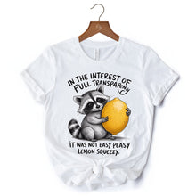 Carregar imagem no visualizador da galeria, Lemon Squeezy Raccoon T-Shirt, Funny White Tee for Sarcastic People
