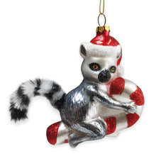 Carregar imagem no visualizador da galeria, Lemur Draped in Christmas Fun Glass Christmas Ornament, Madagascar Ring Tailed Monkey
