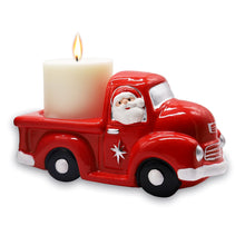 Load image into Gallery viewer, Red Truck with Santa Christmas Candle, Ceramic and Scented with an Invigorating Lemon Basil Fragrance
