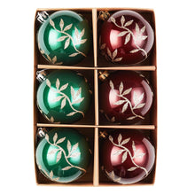 Carregar imagem no visualizador da galeria, Majestic Gold Glittered Floral Bauble Christmas Ornament Set, 6 Pieces of Maroon and Green Round Tree Balls
