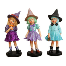 Load image into Gallery viewer, Mystical Victorian Witch Sisters Set of Three Figurines, Enchanted 6&quot; Statues for a Bewitching Halloween Tabletop Display
