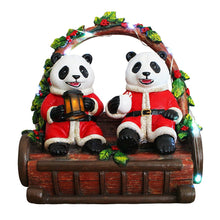 Carregar imagem no visualizador da galeria, Nostalgic Panda Duo Festive Lighted Figurine, 6" LED Christmas Bear Statue

