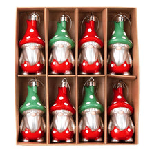 Carregar imagem no visualizador da galeria, Red and Green Polka Dot Christmas Folksy Gnome Ornament Set, 8 Shatterproof Tree Gnomies
