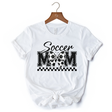 Load image into Gallery viewer, Soccer Mom Coquette Bow Retro T-Shirt, Stylish Game Day White Tee for Trendy and Proud Sports Mothers
