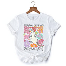 Carregar imagem no visualizador da galeria, Sorry I&#39;m Late I Was Dilly Dallying Goose T-Shirt, White and Natural Flowers Tee For Women
