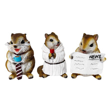 Load image into Gallery viewer, Whimsical Chipmunk Trio Set of Three Figurines, 5&quot; Cute Desk Decor and Garden Statues
