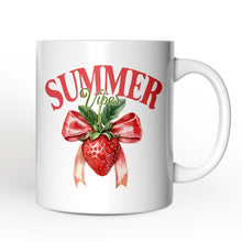 Carregar imagem no visualizador da galeria, Summer Vibes Strawberry Personalized Mug, White, Seasonal Coquette Gift with Custom Name
