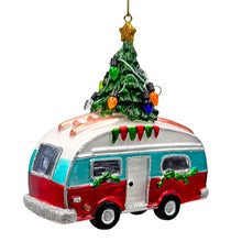 Carregar imagem no visualizador da galeria, Camping RV Glass Christmas Ornament, Camper Trailer Motorhome Traveler Gift
