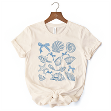 Load image into Gallery viewer, Coquette Seashell Summer Vibe T-Shirt, Natural and White Retro Beach Tee Gift for Ocean Lover
