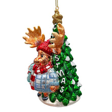 Load image into Gallery viewer, Cozy and Cute Sweater Moose Glass Christmas Ornament, Farmhouse Elk Tree Decoration
