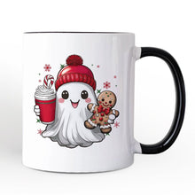 Cargar imagen en el visor de la galería, Cute Ghost Christmas Personalized Mug, Adorable Gingerbread and Cocoa Holiday Gift with Custom Name
