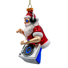 Load image into Gallery viewer, (Pre-Order) DJ Santa Spinning Christmas Party Glass Ornament, Headphones and Music Star Hipster Tree Decor
