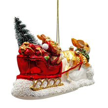 Load image into Gallery viewer, Enchanting Hare and Sleigh Glass Christmas Ornament, Elegant Hand Blown Tree Decor
