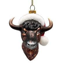 Load image into Gallery viewer, Festive Bison Glass Christmas Ornament, Buffalo Western Bovine Animal
