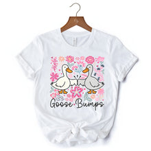 Carregar imagem no visualizador da galeria, Funny Goose Bumps Floral T-Shirt, White, Natural and Black Sarcastic Goose Tee Gifts
