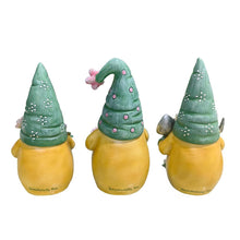 Carregar imagem no visualizador da galeria, Garden Guardians Set of Three 6&quot; Gardening Gnome Figurines, Floral Green and Yellow Statue Decor
