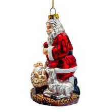 Carregar imagem no visualizador da galeria, Innocent Santa and Baby Jesus Handblown Glass Christmas Ornament, Nativity Christian Holiday Decor

