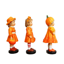 Load image into Gallery viewer, Inviting Pumpkin Girl Trio Set of Figurines, 6&quot; Victorian Autumn Fall and Halloween Table Decoration

