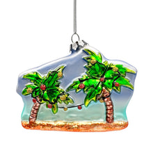Carregar imagem no visualizador da galeria, Merry Beachmas Christmas Palm Tree Glass Ornament, Xmas in July Tropical Decor

