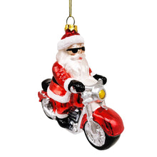 Load image into Gallery viewer, Motorcycle Santa Cruising Glass Christmas Ornament, Biker Gift
