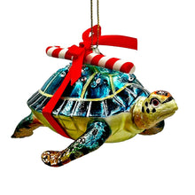 Load image into Gallery viewer, (Pre-Order) Nautical Gift Wrapped Sea Turtle Glass Christmas Ornament, Tropical Beach Holiday Decor
