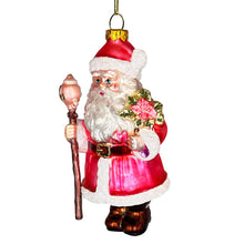 Carregar imagem no visualizador da galeria, Pink Santa with Sceptor and Flowers Glass Christmas Ornament, Retro Tree Decor
