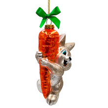 Load image into Gallery viewer, (Pre-Order) Playful Bunny Hanging on Carrot Glass Ornament, Christmas Gift for Kids
