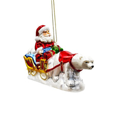 Carregar imagem no visualizador da galeria, Polar Bear Santa Sleigh Glass Christmas Ornament, Exquisite Handblown Tree Decor
