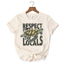 Carregar imagem no visualizador da galeria, Respect the Locals Turtles T-Shirt, Retro Grunge White and Natural Tee for Ocean and Beach Lovers

