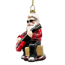 Carregar imagem no visualizador da galeria, Rock Guitarist Santa Claus Glass Christmas Ornament, Rocker Musician Gift
