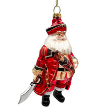 Load image into Gallery viewer, Santa Pirate Glass Christmas Ornament, Sea Sailer Bandit Unique Tree Decor
