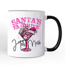 Load image into Gallery viewer, Santa’s Favorite Hot Mess Personalized Mug, Pink Martini Retro Disco Christmas Gift with Custom Name
