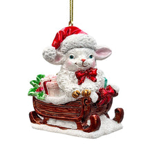 Load image into Gallery viewer, Sleigh-Borne Animal Ensemble Set of 5 Christmas Ornaments, Horse, Goat, Pig, Donkey, and Duck

