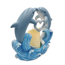 Load image into Gallery viewer, Tides of Affection Dolphin Figurine and Tealight Candle, 7&quot; Romantic Tabletop Valentine or Anniversary Gift
