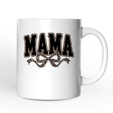 Load image into Gallery viewer, Coquette Leopard Mama Personalized Mug, Retro Bow Varsity Gift with Custom Name
