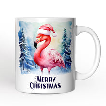 Carregar imagem no visualizador da galeria, Flamingo with Santa Hat Personalized Mug, Winter Forest Christmas Gift With Custom Name and Date
