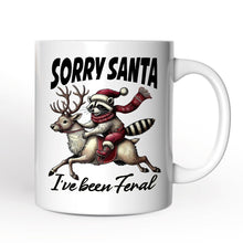 Carregar imagem no visualizador da galeria, Funny Reindeer and Racoon Christmas Personalized Mug, Sorry Santa I&#39;ve Been Feral Gift with Custom Name
