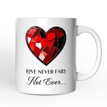 Carregar imagem no visualizador da galeria, Heart Stained Glass Personalized Mug, Love Never Fails Custom Names Gift
