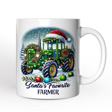 Load image into Gallery viewer, Santa's Favorite Farmer Personalized Mug, Christmas Green Tractor Gift with Custom Name
