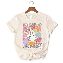 Carregar imagem no visualizador da galeria, Sorry I&#39;m Late I Was Dilly Dallying Goose T-Shirt, White and Natural Flowers Tee For Women
