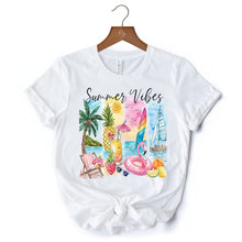 Carregar imagem no visualizador da galeria, Summer Vibes T-Shirt, White and Natural Vacation Beach Tee
