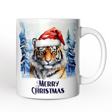 Carregar imagem no visualizador da galeria, Tiger with Santa Hat Personalized Mug, Winter Forest Christmas Gift With Custom Name and Date
