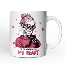 Carregar imagem no visualizador da galeria, Valentine Day Girl Skeleton Personalized Mug, My Cat Never Broke My Heart Funny Gift With Custom Name
