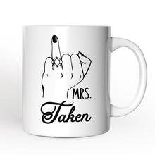Carregar imagem no visualizador da galeria, Wedding Ring Finger Mrs Personalized Mug, Married Engaged Gift For Women With Custom Name

