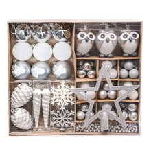 Load image into Gallery viewer, Winter Woodlands Large White and Silver Ornament Set of 90, Glittery Snow Owls, Cones, Snowflakes, and Stalactites

